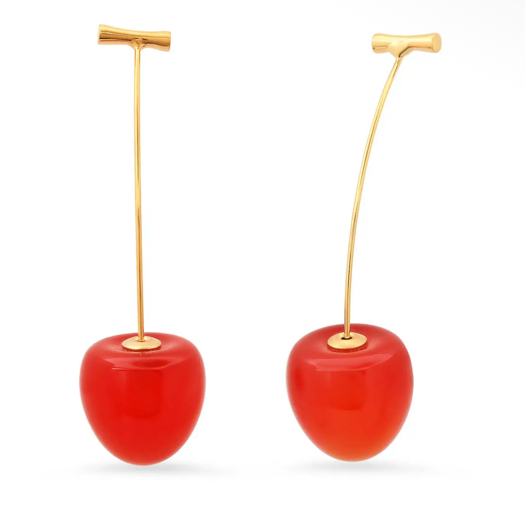 Cherry and Stem Drop Earrings