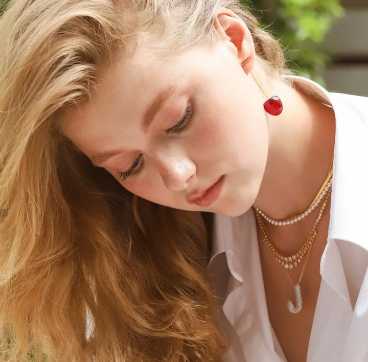 Cherry and Stem Drop Earrings