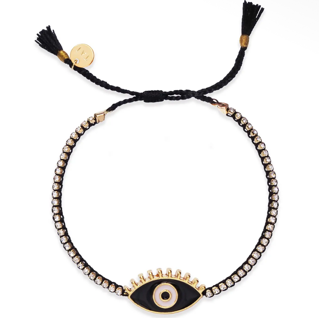 Handmade Cz Evil Eye Tennis Bracelet-Black/Gold