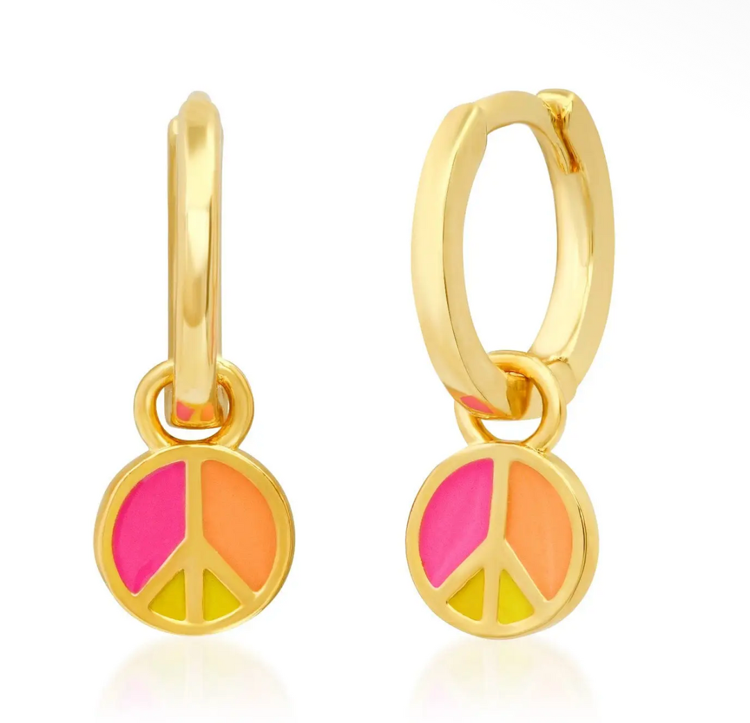Huggies Enamel Peace Sign Earring-Pink/Yellow
