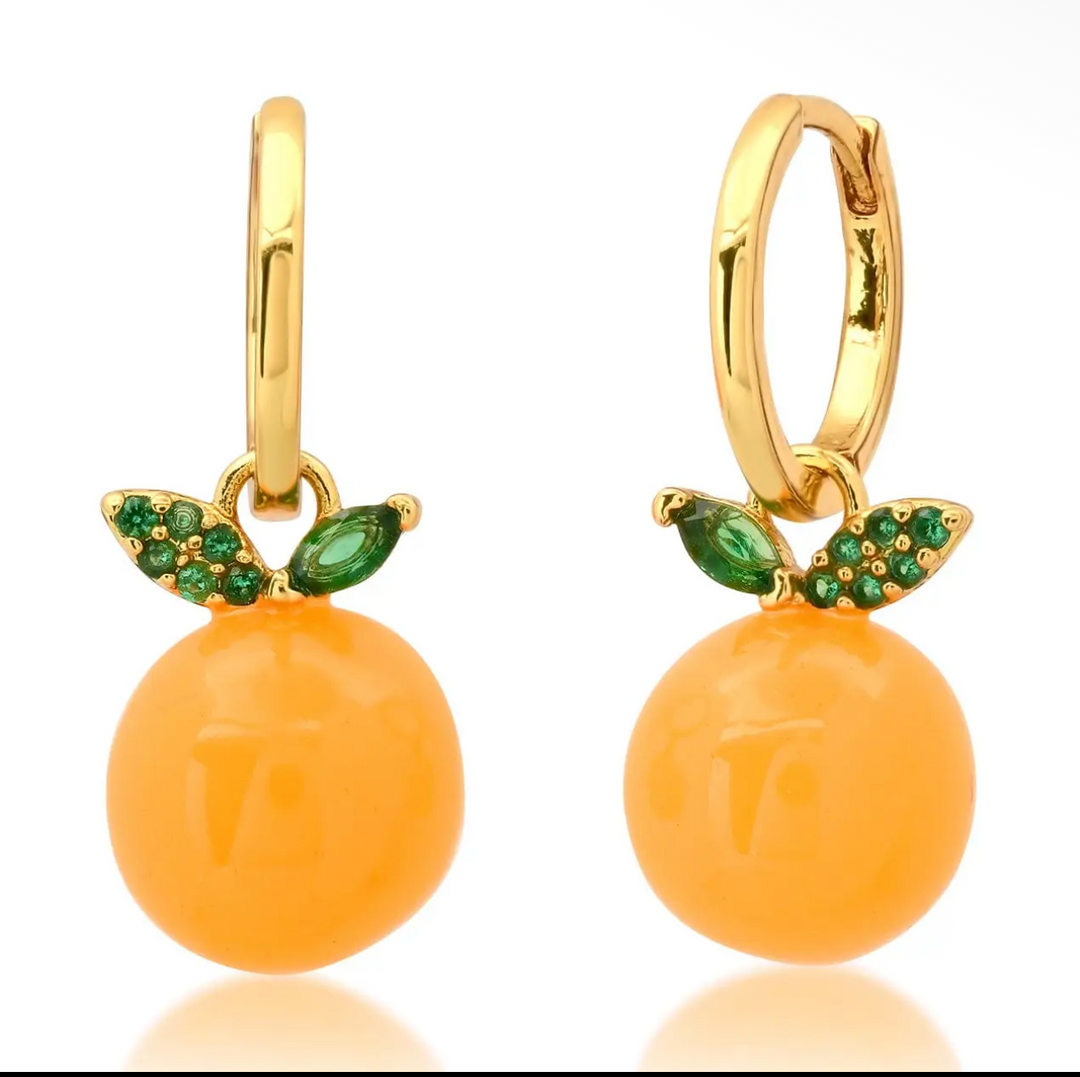 Huggies With Orange Charms Earrings