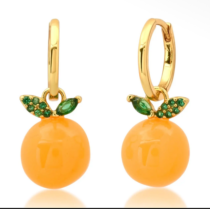 Huggies With Orange Charms Earrings