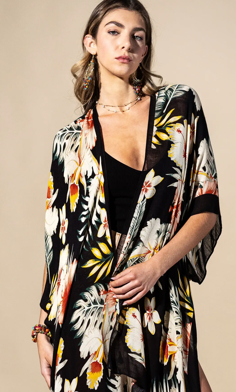 Kimono Top-Tropical Garden Black