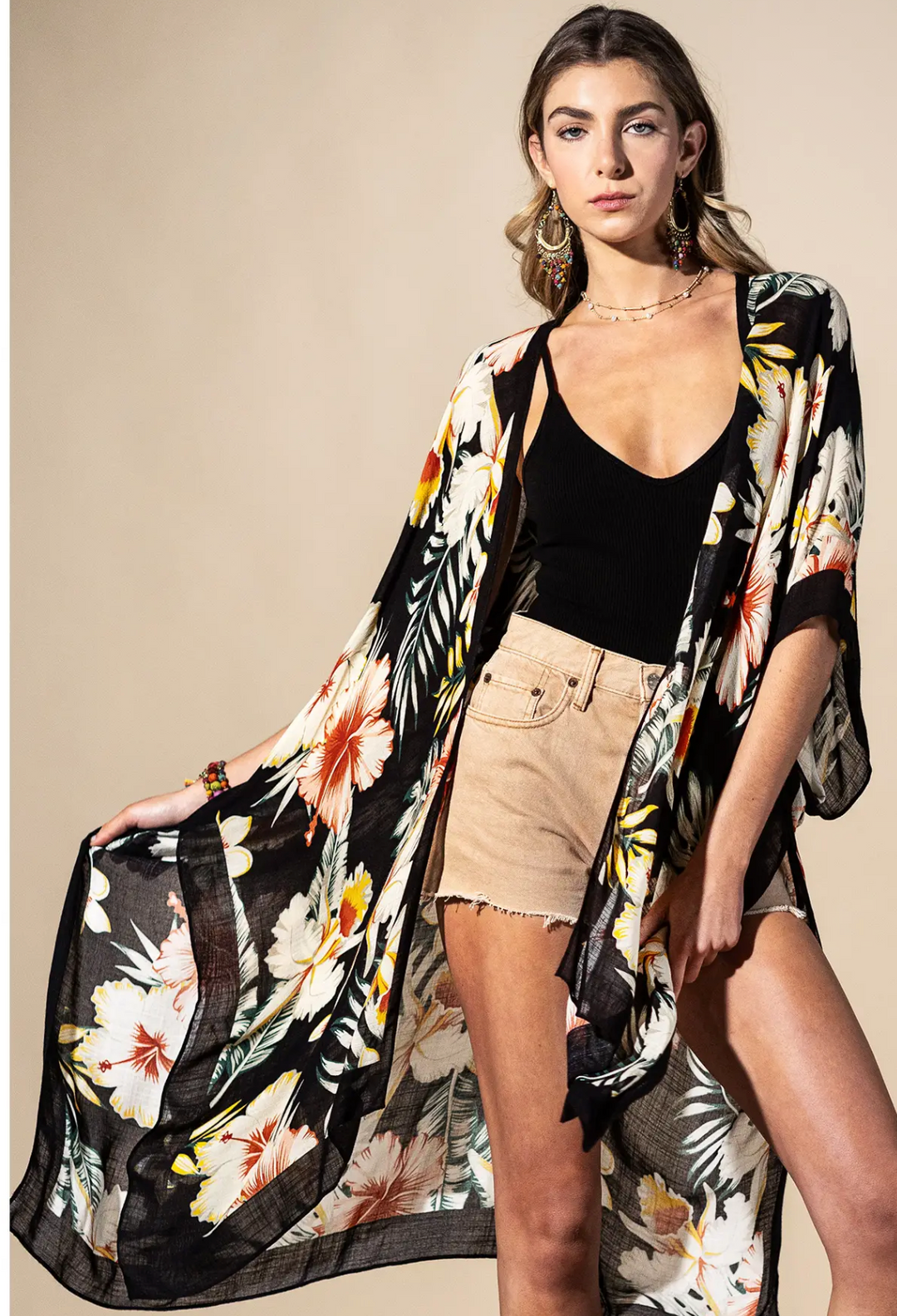 Kimono Top-Tropical Garden Black