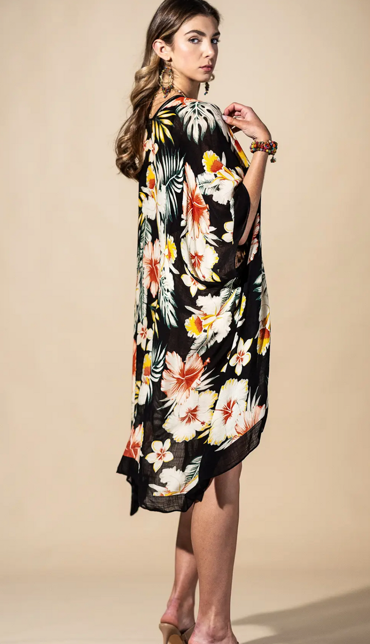Kimono Top-Tropical Garden Black
