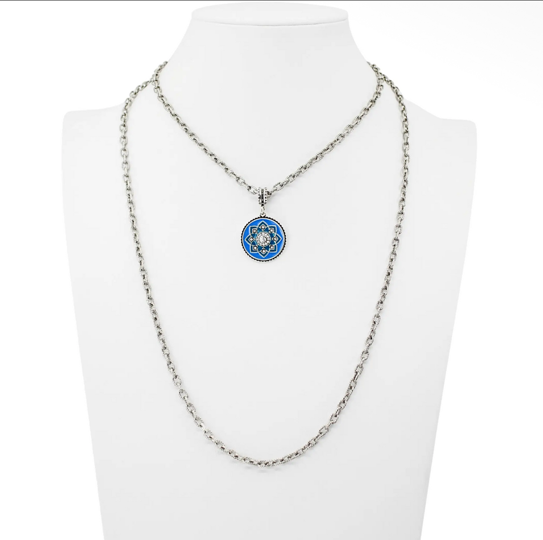 I Am Enough Blue Enamel Mandala Pendant Necklace