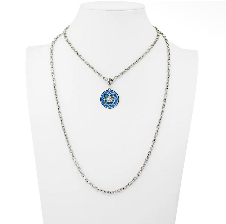 I Am Enough Blue Enamel Mandala Pendant Necklace