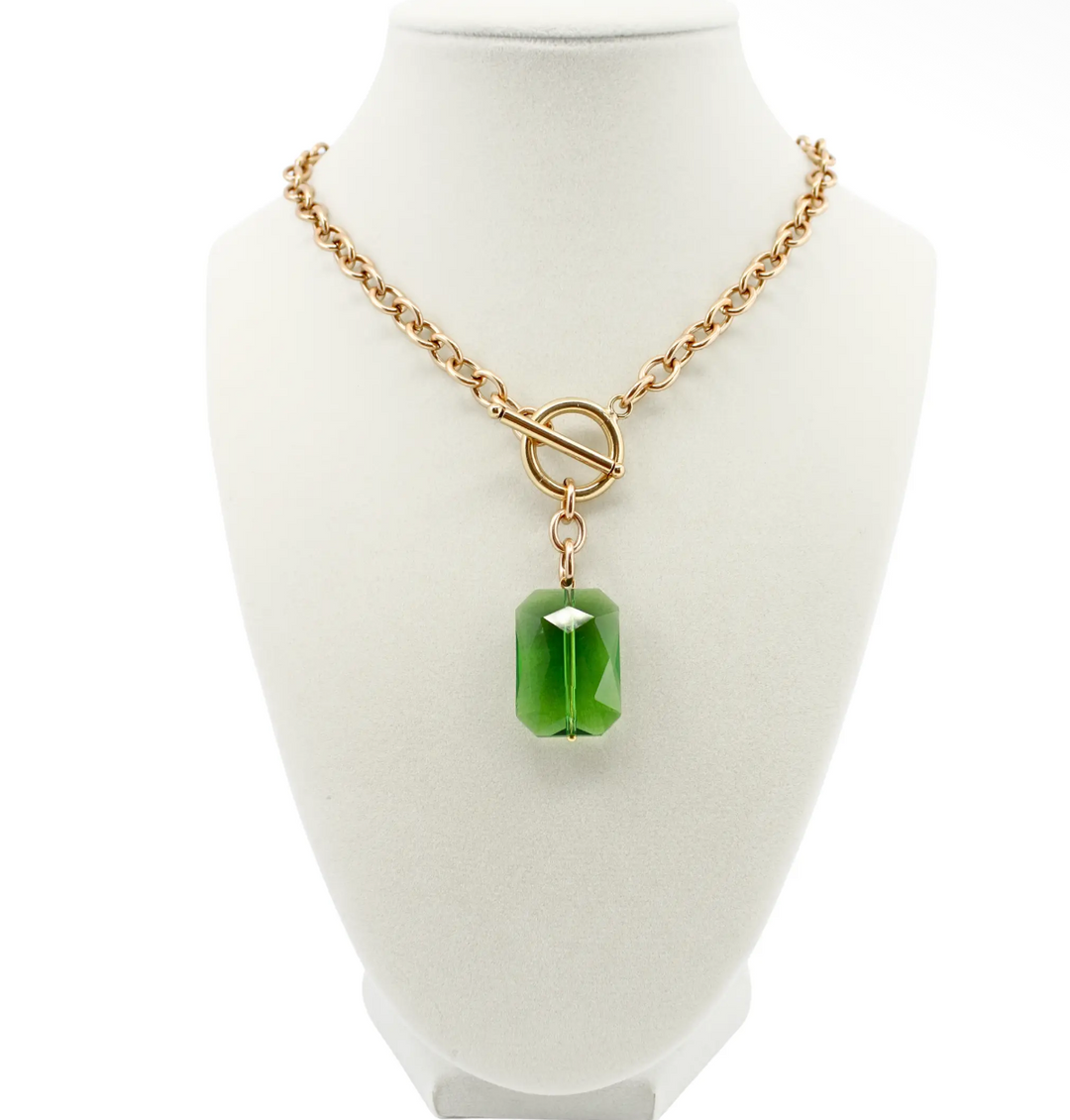 Rainbow Crystal Toggle Choker Necklace-Evergreen