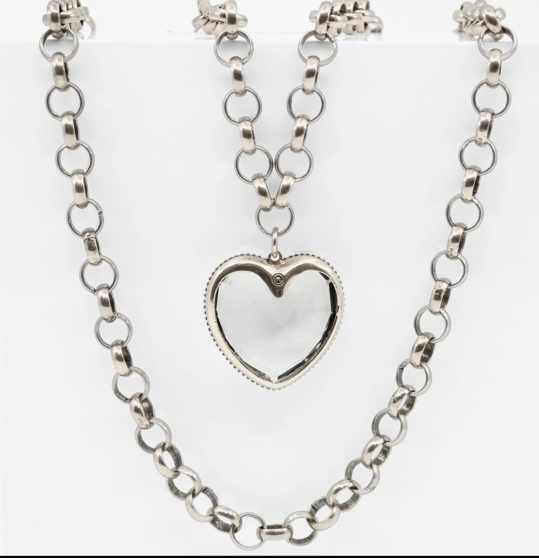 Crystal Heart Chunky Chain Statement Necklace
