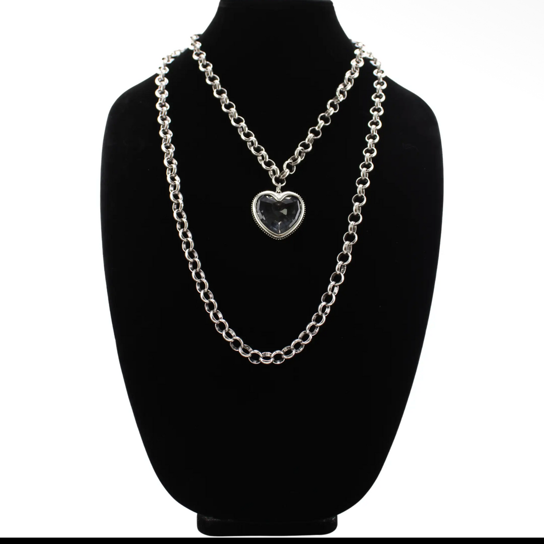 Crystal Heart Chunky Chain Statement Necklace