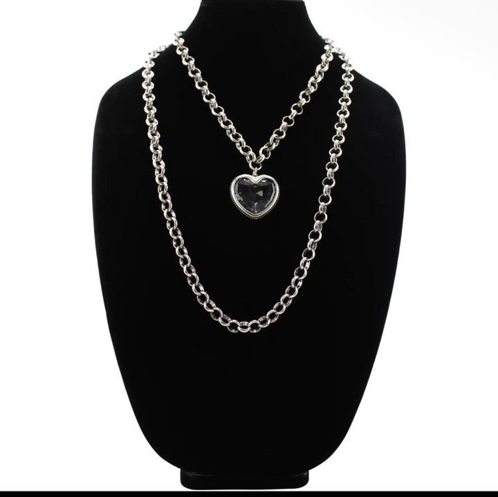 Crystal Heart Chunky Chain Statement Necklace