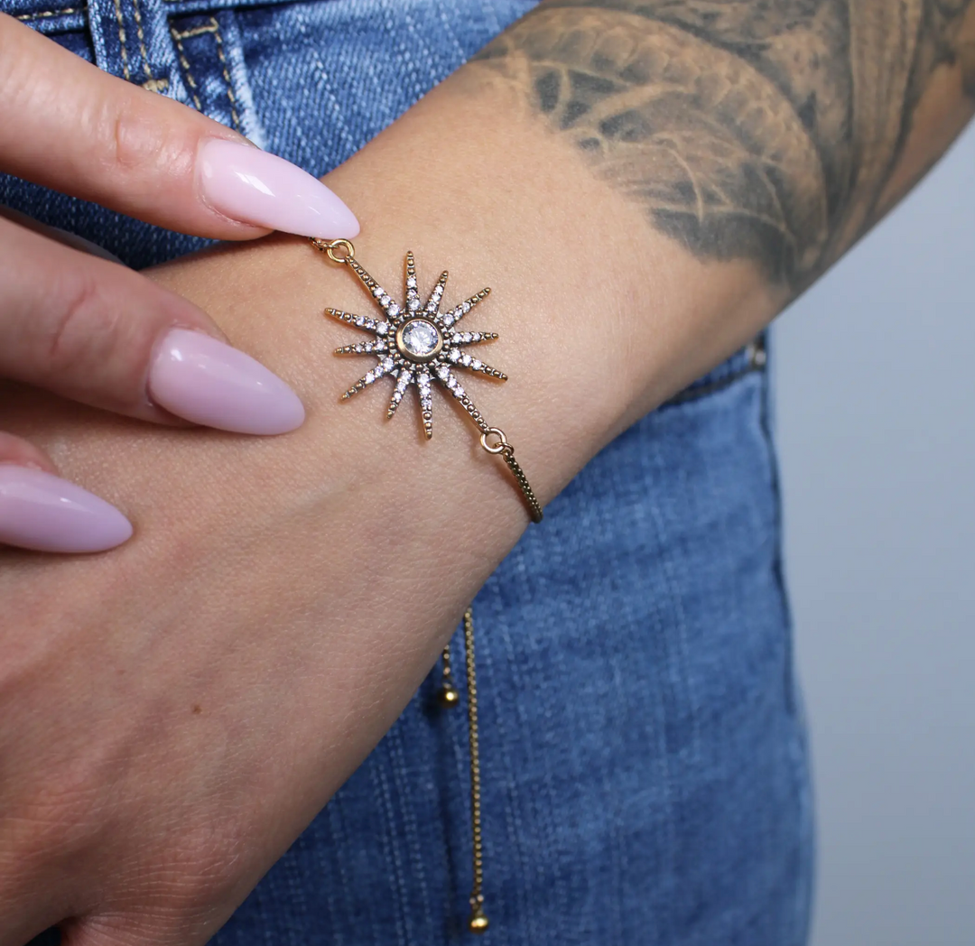 Breath Crystal Starburst Adjustable Slider Bracelet