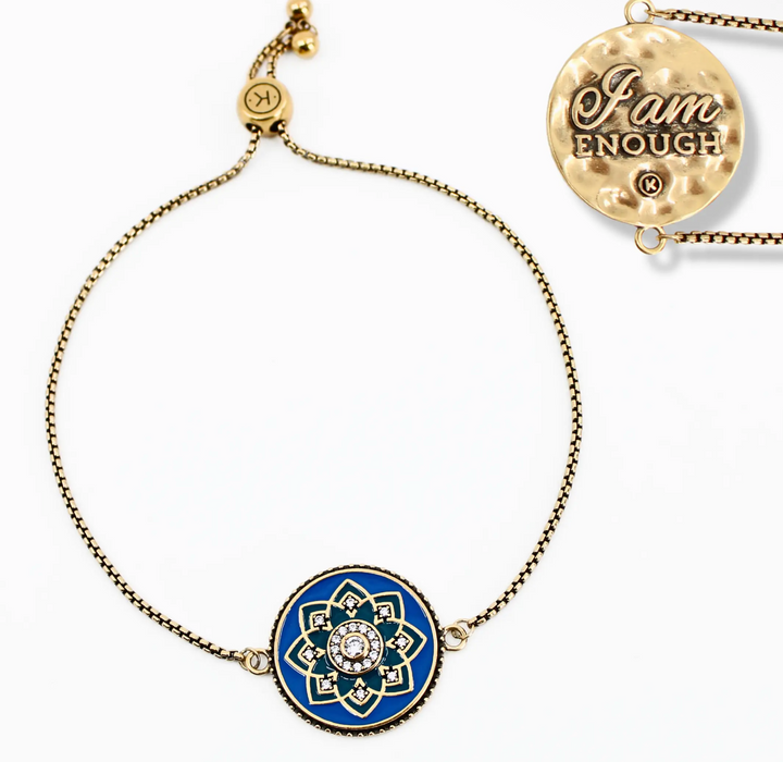 I Am Enough Blue Enamel Mandala Slider Bracelet