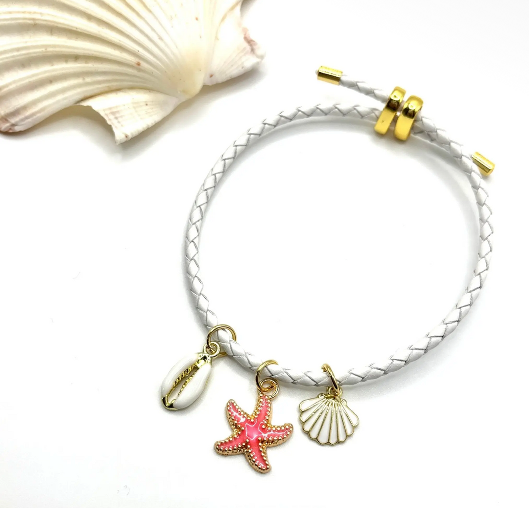 Charm Bracelet with White Leather-Coral