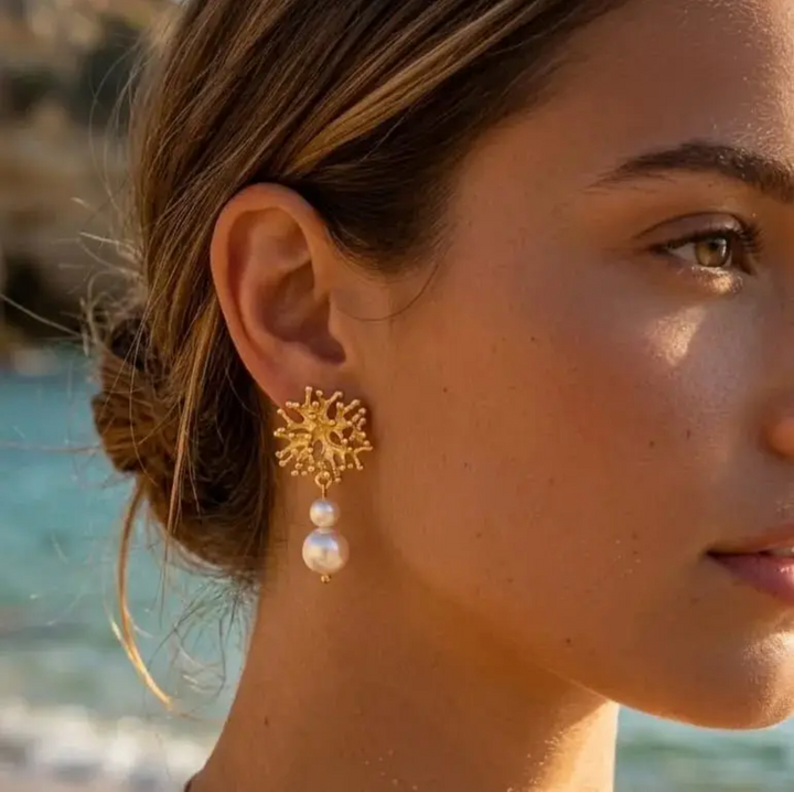 Coralia Handcrafted Gold Plated Earrings with Natural Pearls