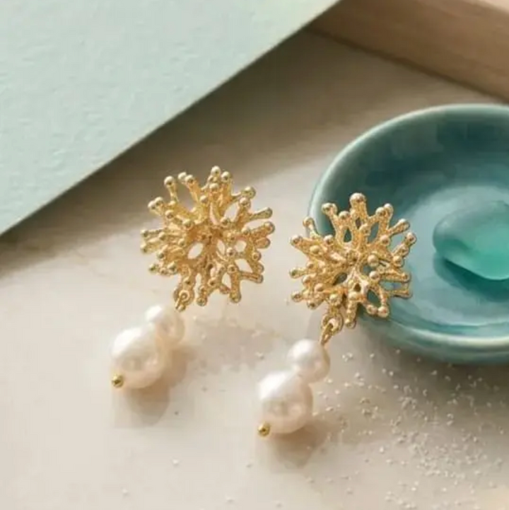 Coralia Handcrafted Gold Plated Earrings with Natural Pearls