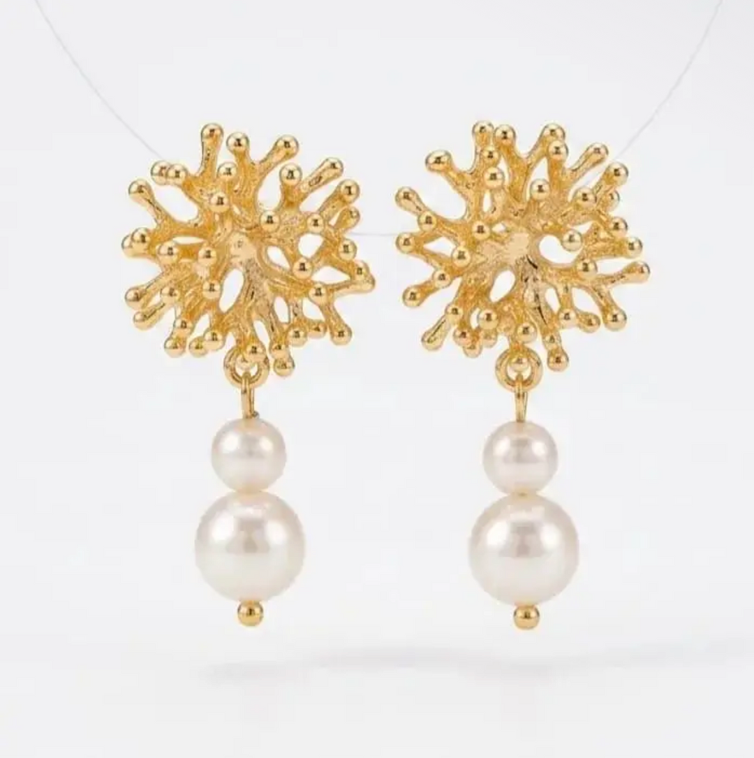 Coralia Handcrafted Gold Plated Earrings with Natural Pearls