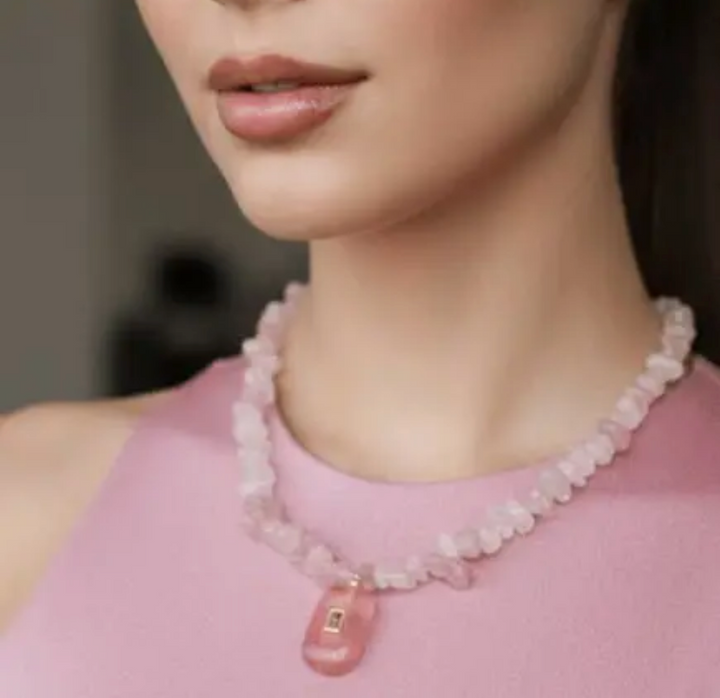 Natural Pink Quartz and Crystal Choker Necklace