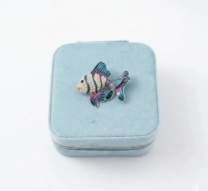 Jewelry Holder with Removable Fish Brooch-Tiffany Blue Velvet