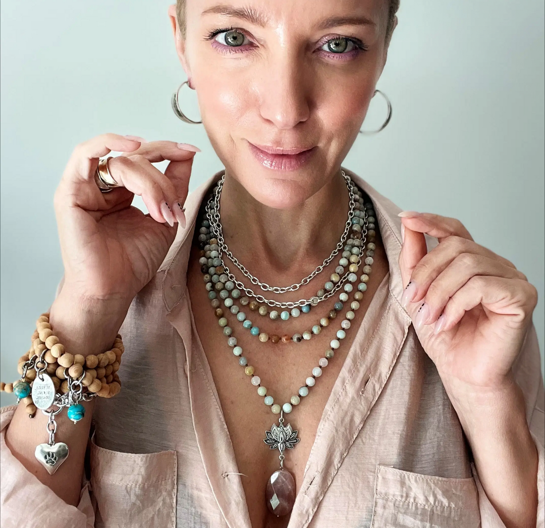 Have Faith Lotus Amazonite and Peach Quartz Necklace