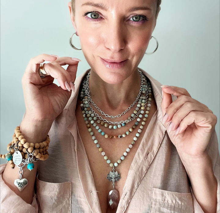 Have Faith Lotus Amazonite and Peach Quartz Necklace