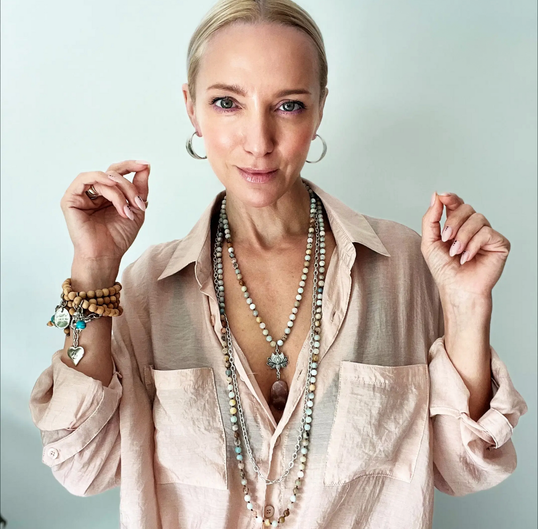 Have Faith Lotus Amazonite and Peach Quartz Necklace