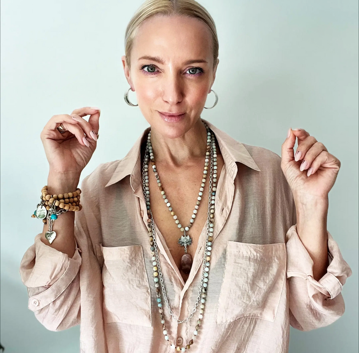 Have Faith Lotus Amazonite and Peach Quartz Necklace