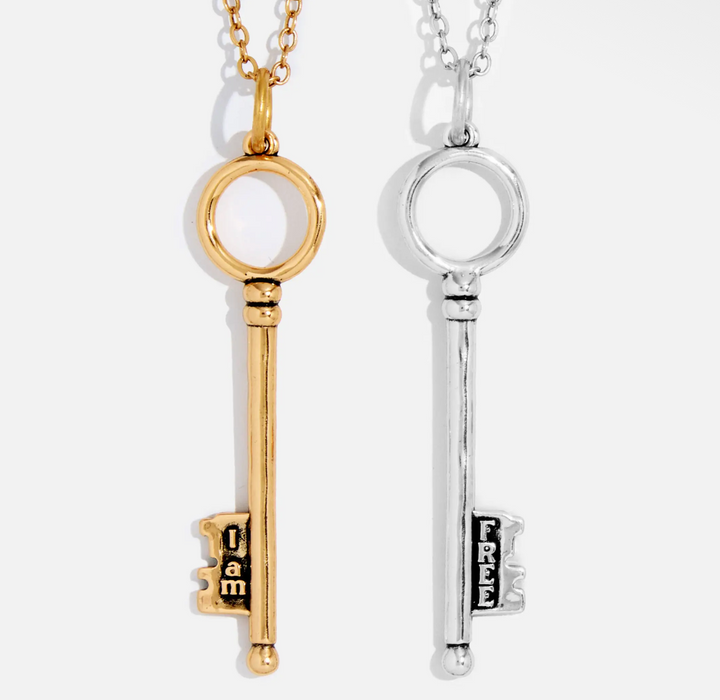 I Am Free Key and Smoky Crystal Dainty Necklace-Gold