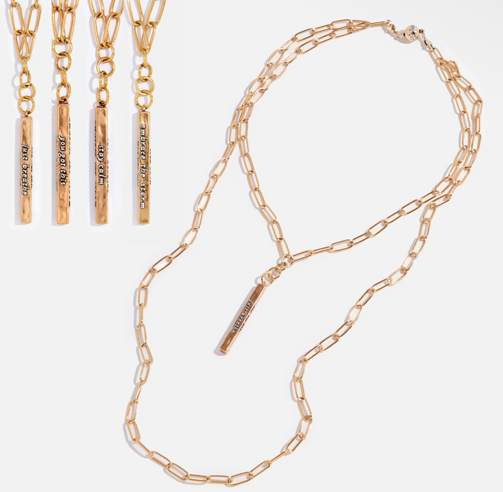 Stay Calm Mantra Bar Paperclip Necklace-Gold