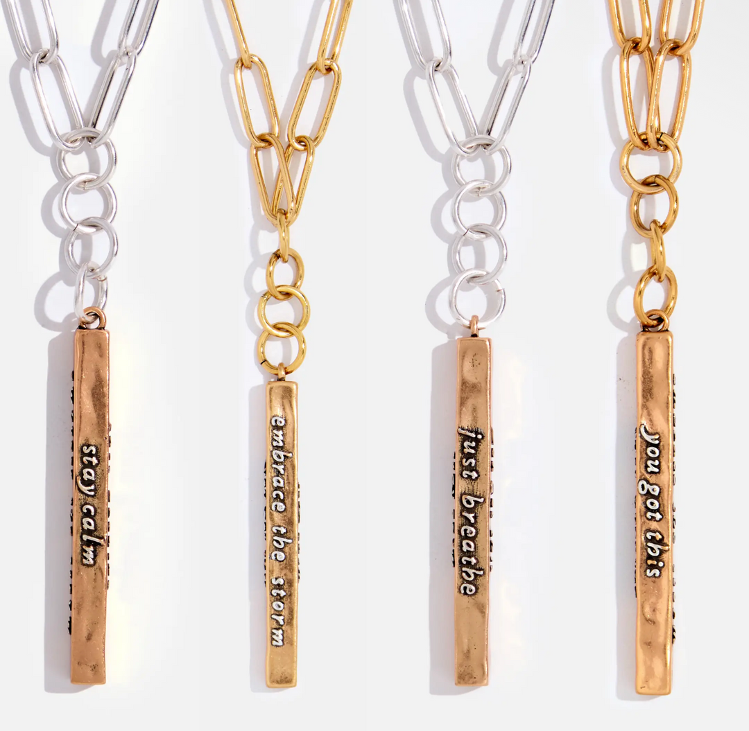 Stay Calm Mantra Bar Paperclip Necklace-Gold