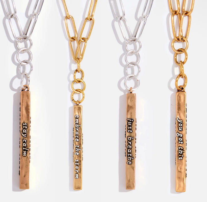 Stay Calm Mantra Bar Paperclip Necklace-Gold