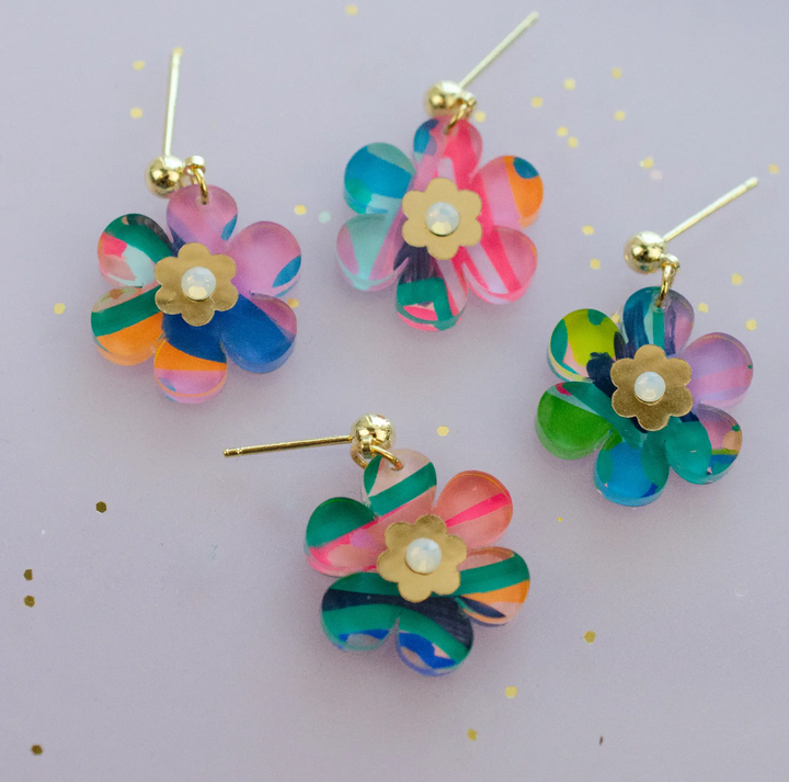 Colorful Handmade Flower Dangle Earrings