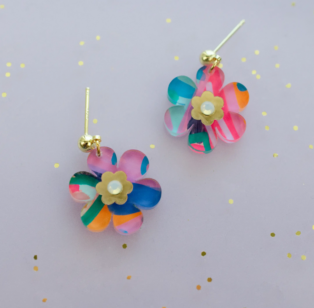 Colorful Handmade Flower Dangle Earrings