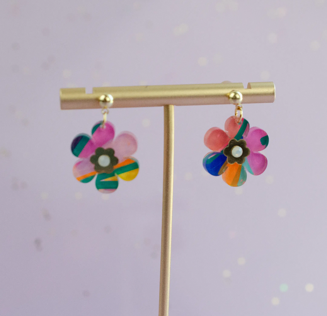 Colorful Handmade Flower Dangle Earrings