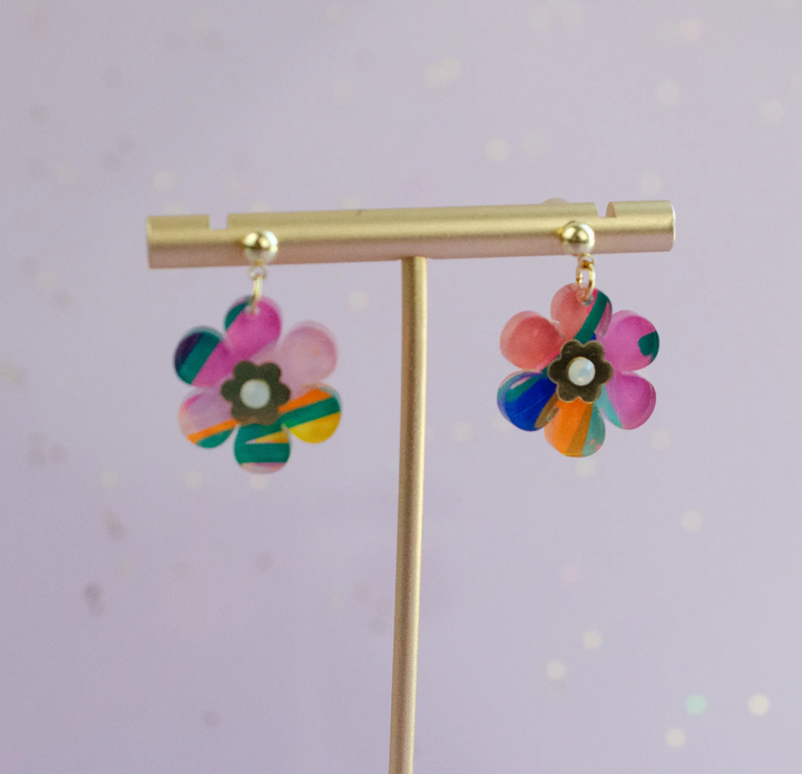 Colorful Handmade Flower Dangle Earrings