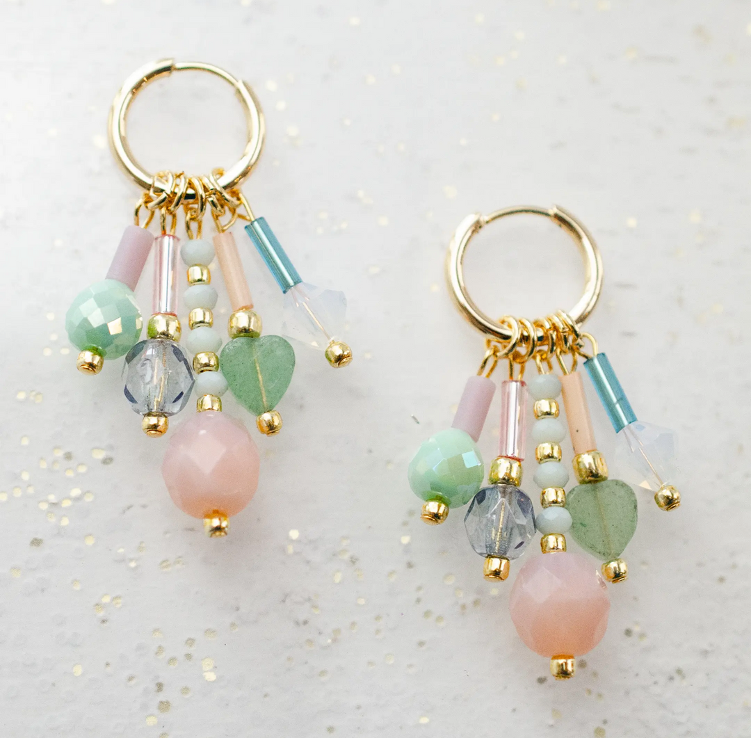 Dangle Glass Bead Earrings-Pastel