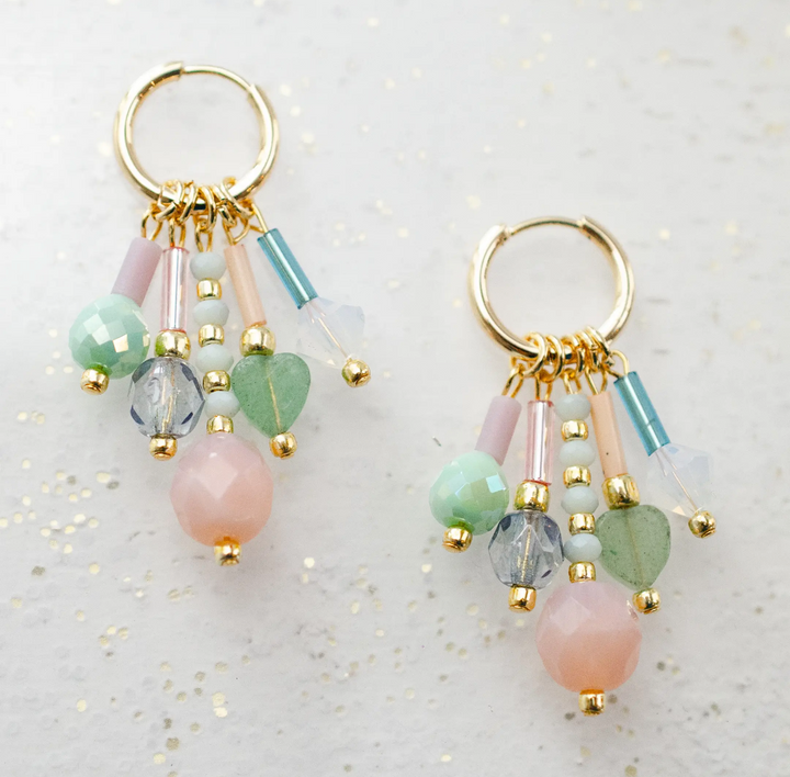 Dangle Glass Bead Earrings-Pastel