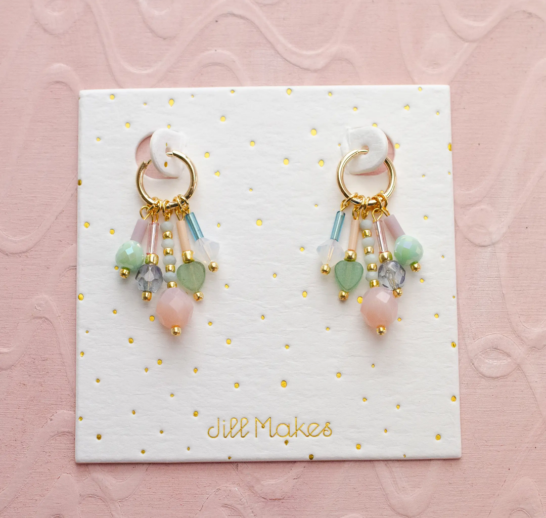 Dangle Glass Bead Earrings-Pastel