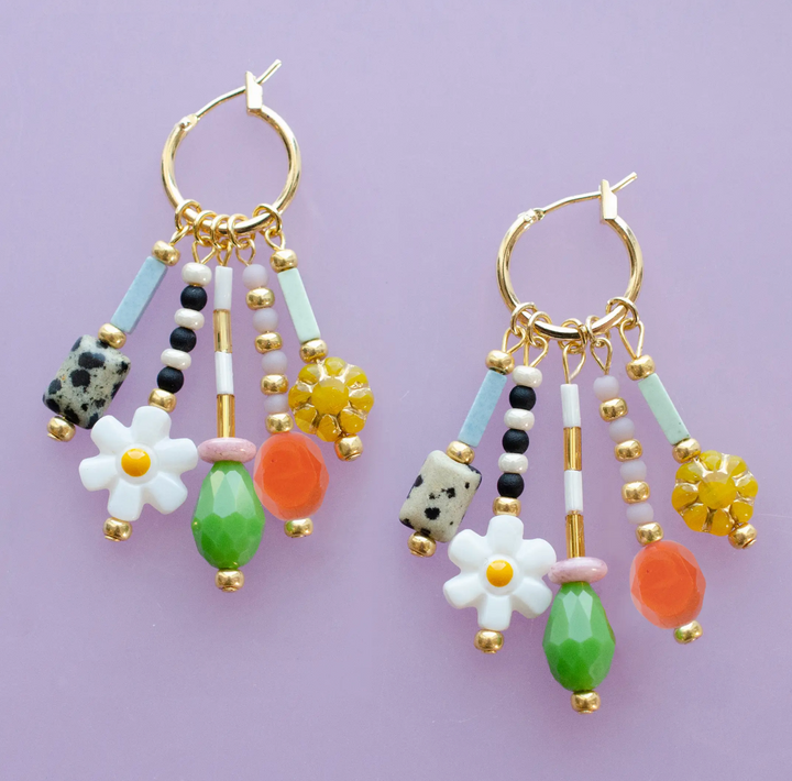 Colorful Czech Bead Charm Earrings-Multi