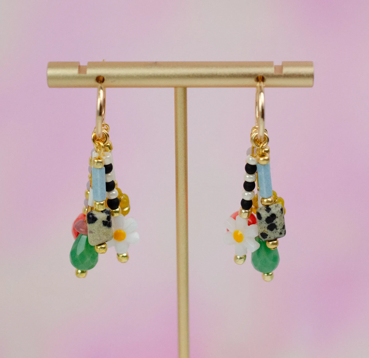 Colorful Czech Bead Charm Earrings-Multi