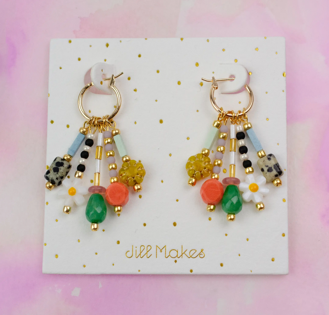 Colorful Czech Bead Charm Earrings-Multi