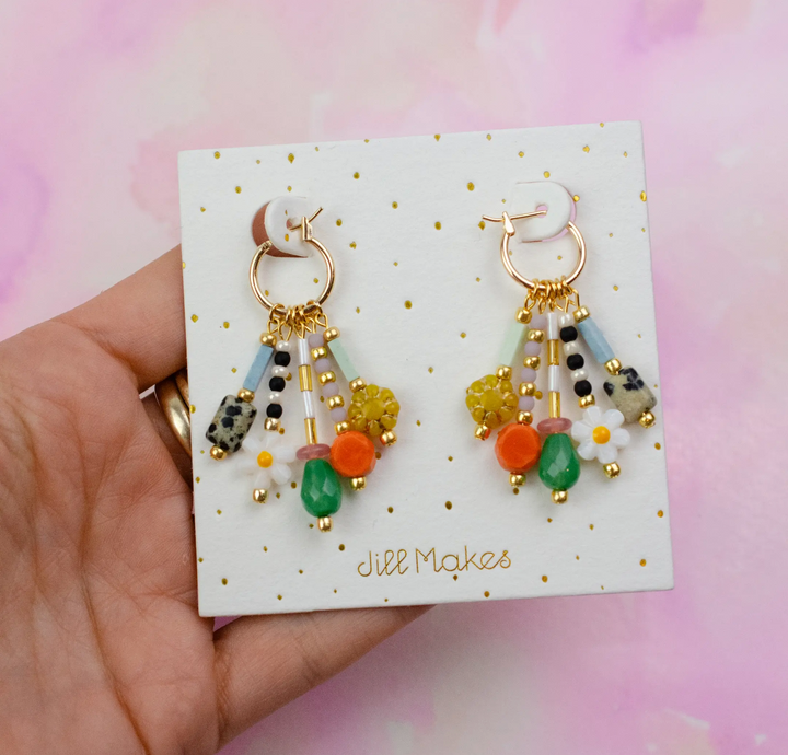 Colorful Czech Bead Charm Earrings-Multi