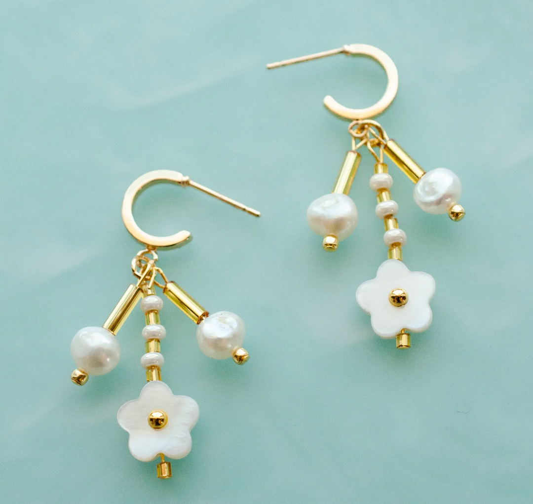 Pearl Flower Dangle Earrings