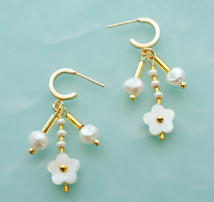 Pearl Flower Dangle Earrings