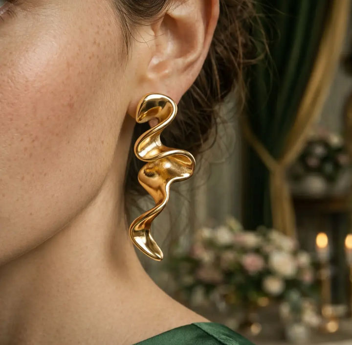 14K Gold Filled Sculptural Flow Drop Earrings
