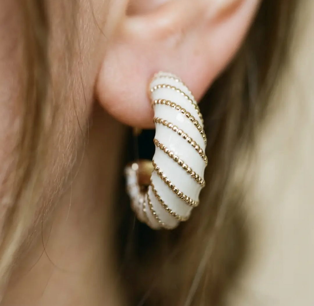 14K Gold Filled Beaded White Enamel Earrings