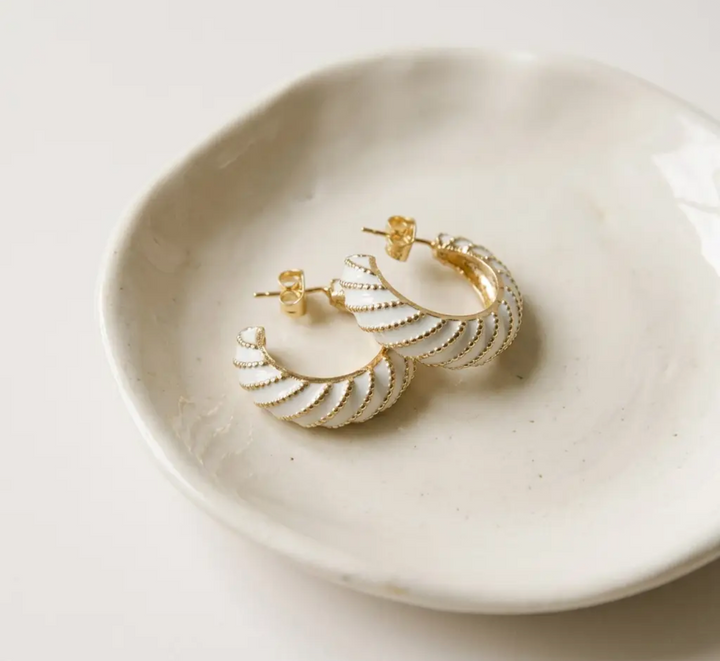14K Gold Filled Beaded White Enamel Earrings