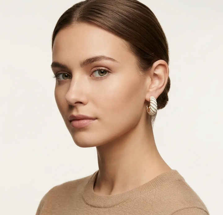 14K Gold Filled Beaded White Enamel Earrings