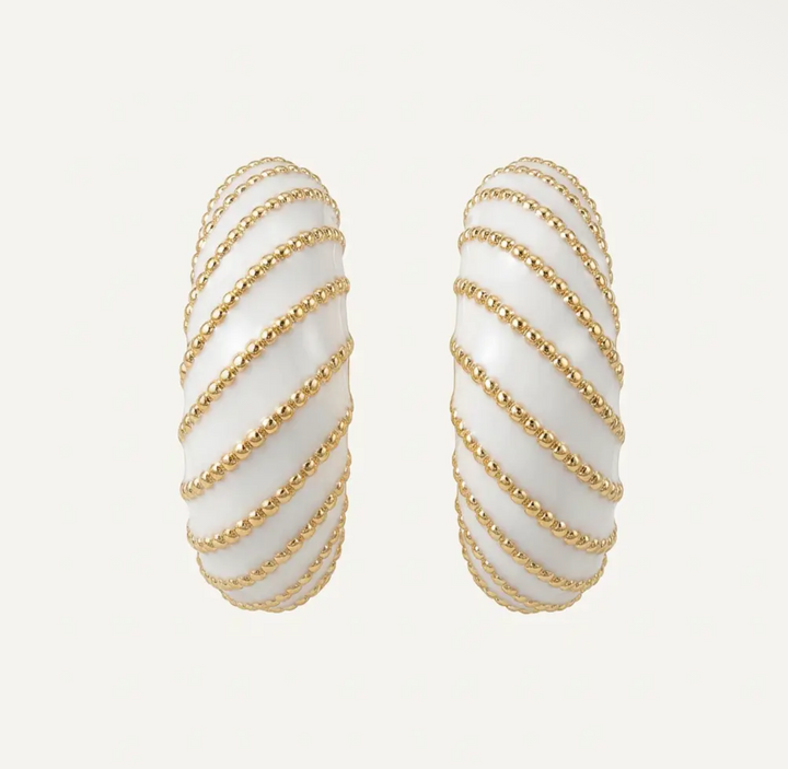 14K Gold Filled Beaded White Enamel Earrings