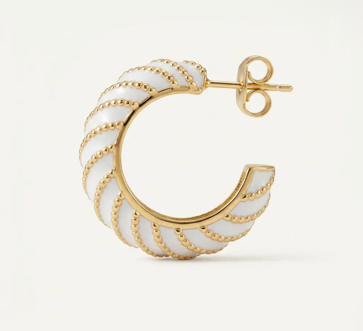 14K Gold Filled Beaded White Enamel Earrings